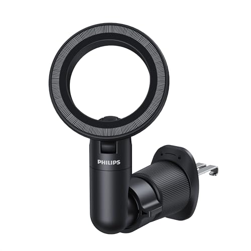 Philips (フィリップス) 車載スマホホルダー マグネット エアコン 吹き出し口 金属フック magsafeホルダー 超強磁力 瞬間吸着 360°回転可能 マグセーフ携帯ホルダー 片手操作 コンパクト設計 車用ホルダー カー用品 ほとんどの車種/機種対応 DLK4231B